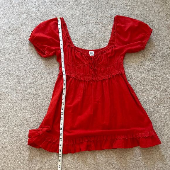 Urban Outfitters BDG Cotton Linen Milkmaid Babydoll Mini Dress Red Sz Small Y2K - Picture 7 of 7